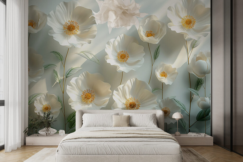 Luz sobre flores blancas en un interior