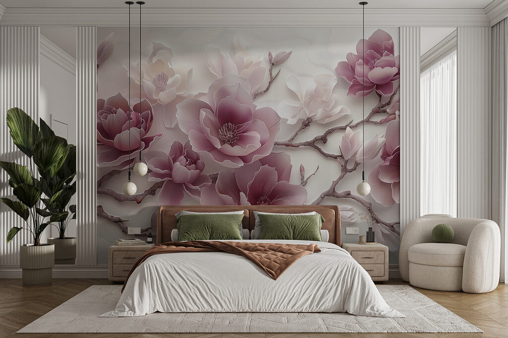 Flores lilas en curvas en un interior
