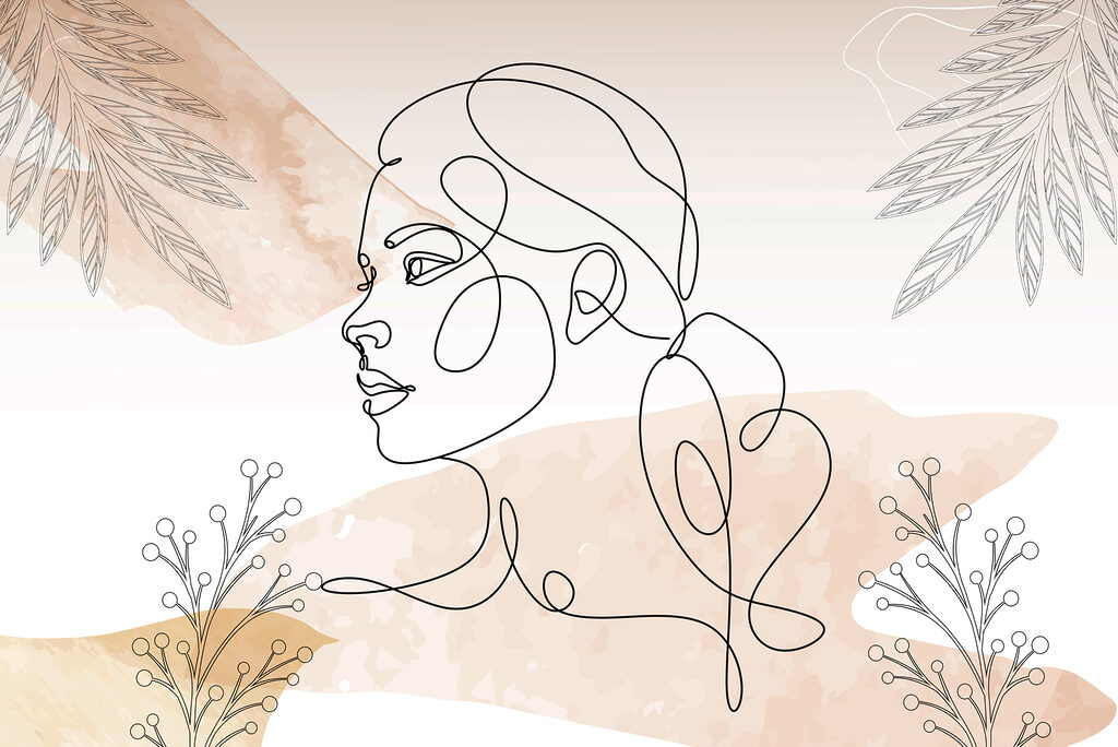 Perfil femenino en líneas — diseño completo