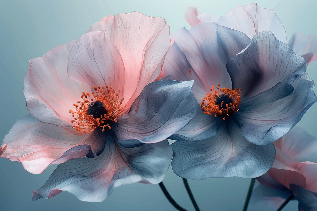 Cálices rosas y azules — diseño completo