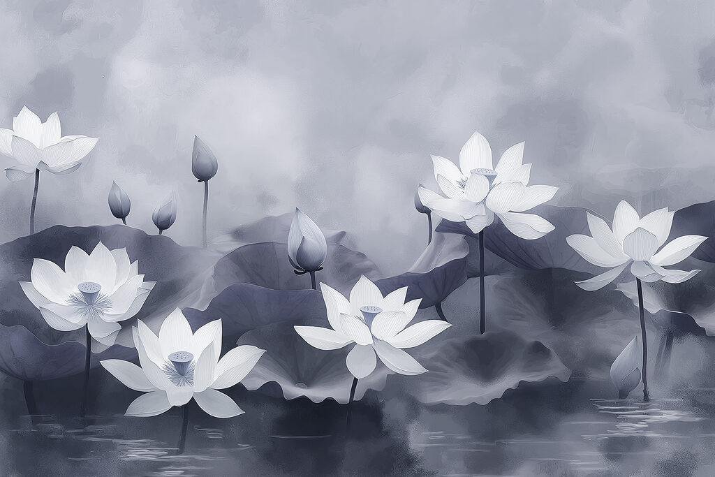 Lotos sobre agua tranquila — diseño completo