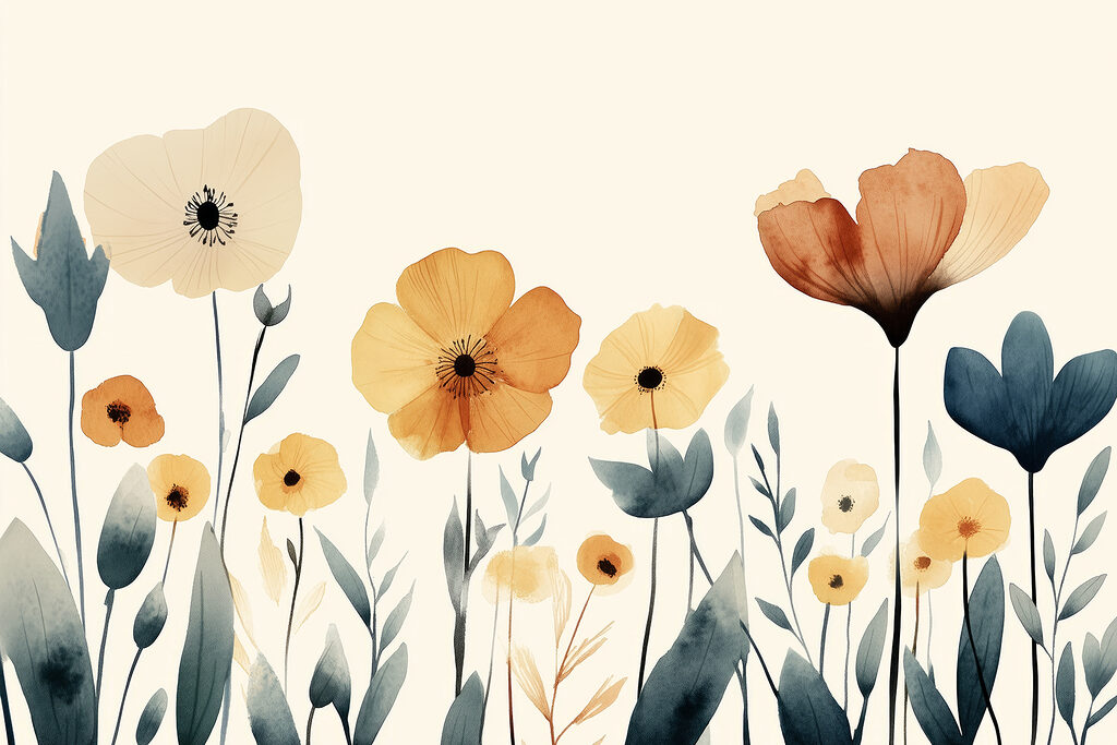 Flores sobre tallos largos — diseño completo