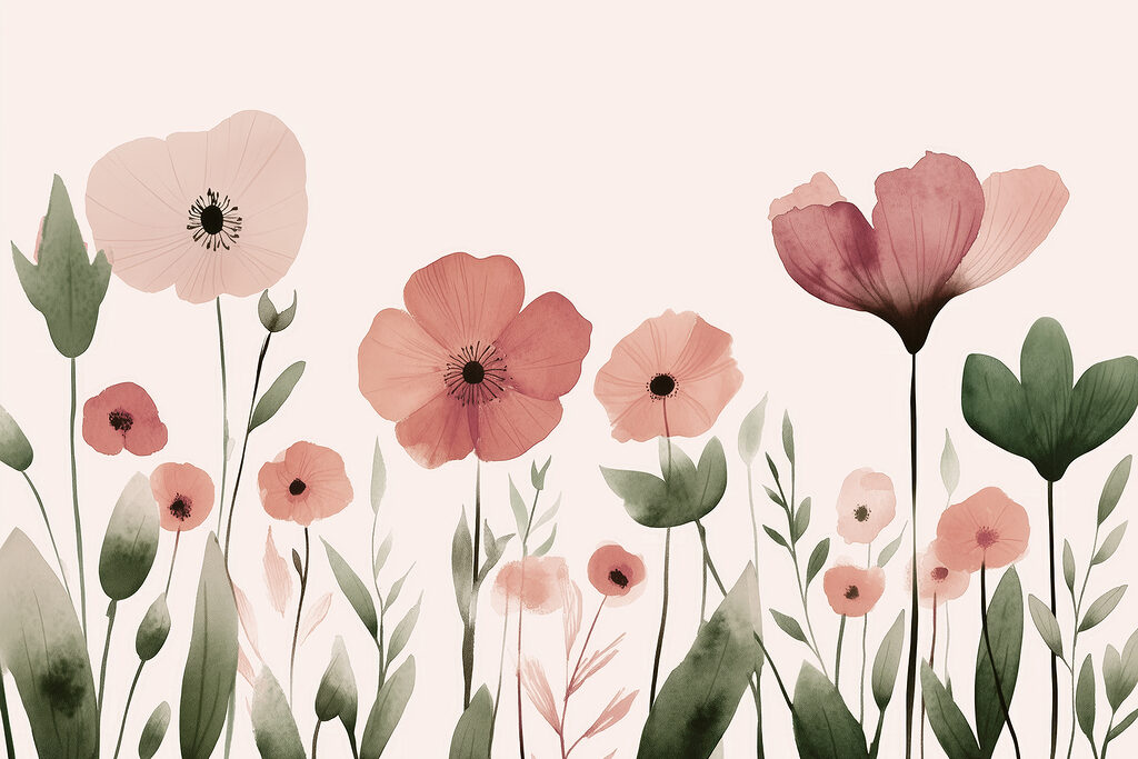Flores sobre tallos largos — diseño completo
