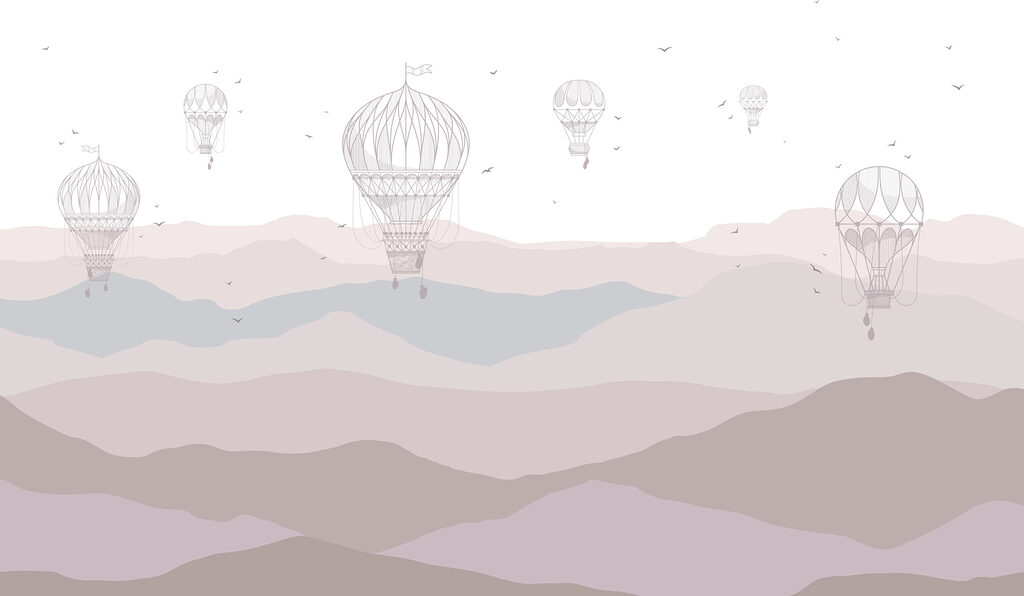 Globos aerostáticos sobre montañas — diseño completo