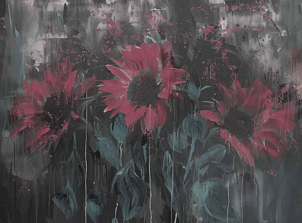 Girasoles sobre fondo oscuro — diseño completo