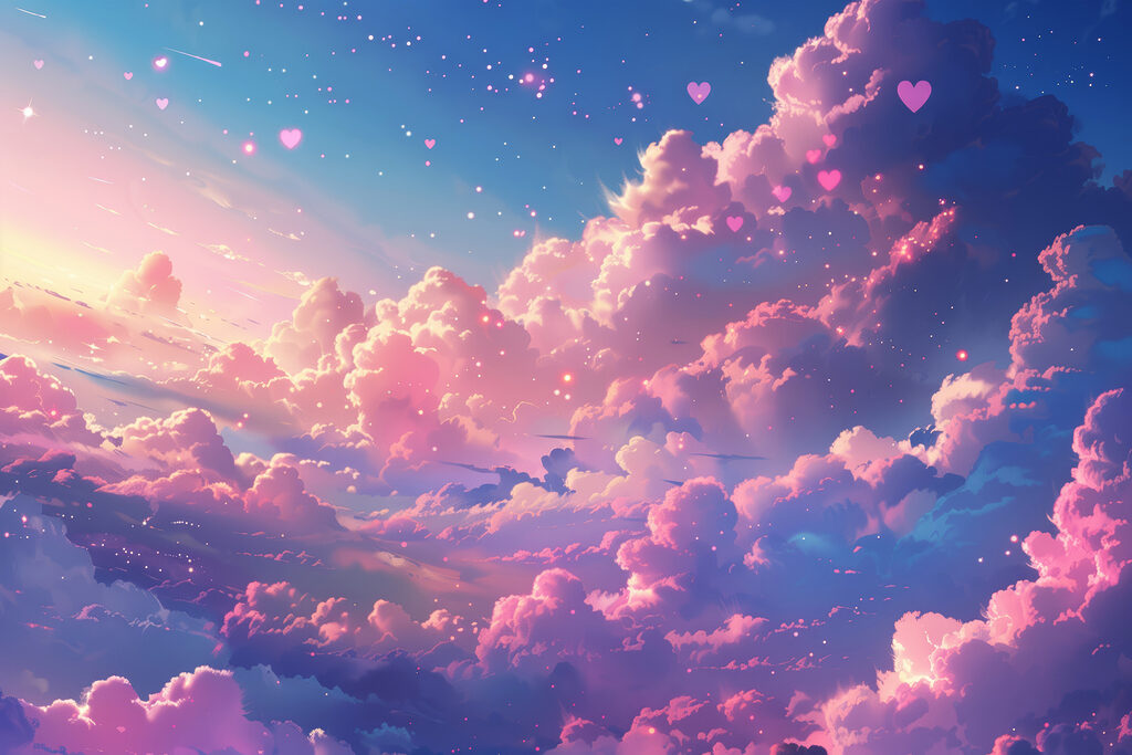 Nubes rosas entre estrellas — diseño completo