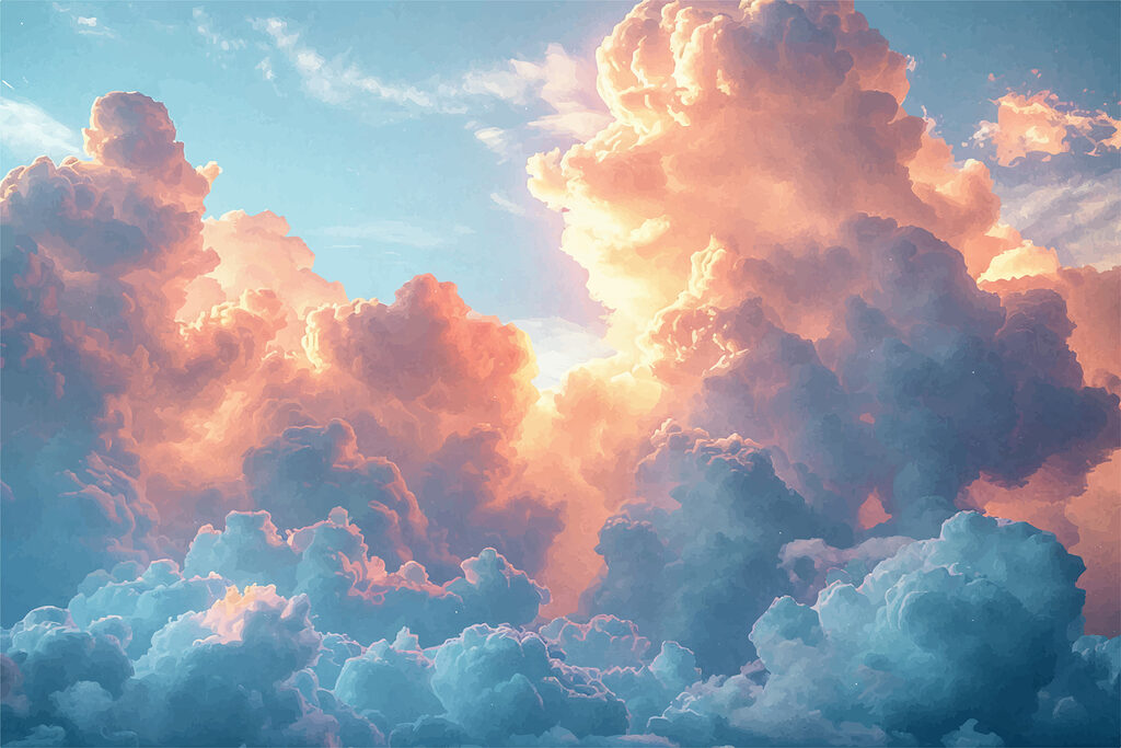 Nubes doradas sobre azul — diseño completo