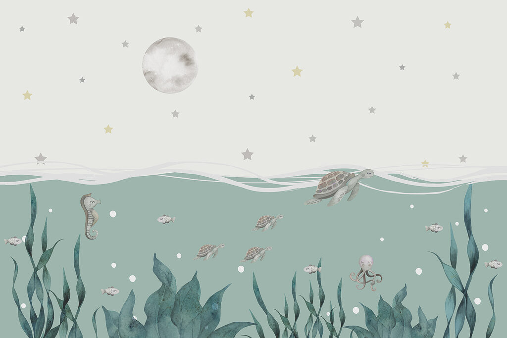 Luna sobre animales marinos — diseño completo