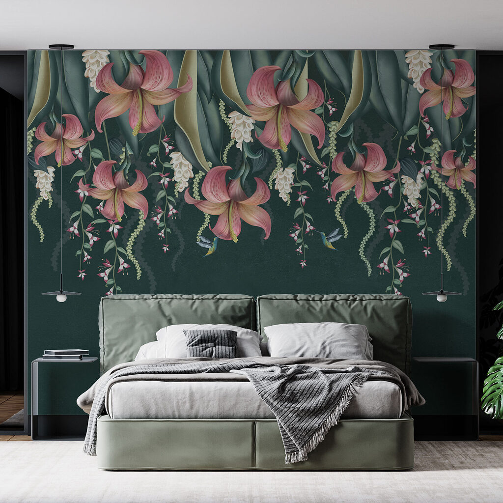 Flores colgantes entre hojas — interior 1
