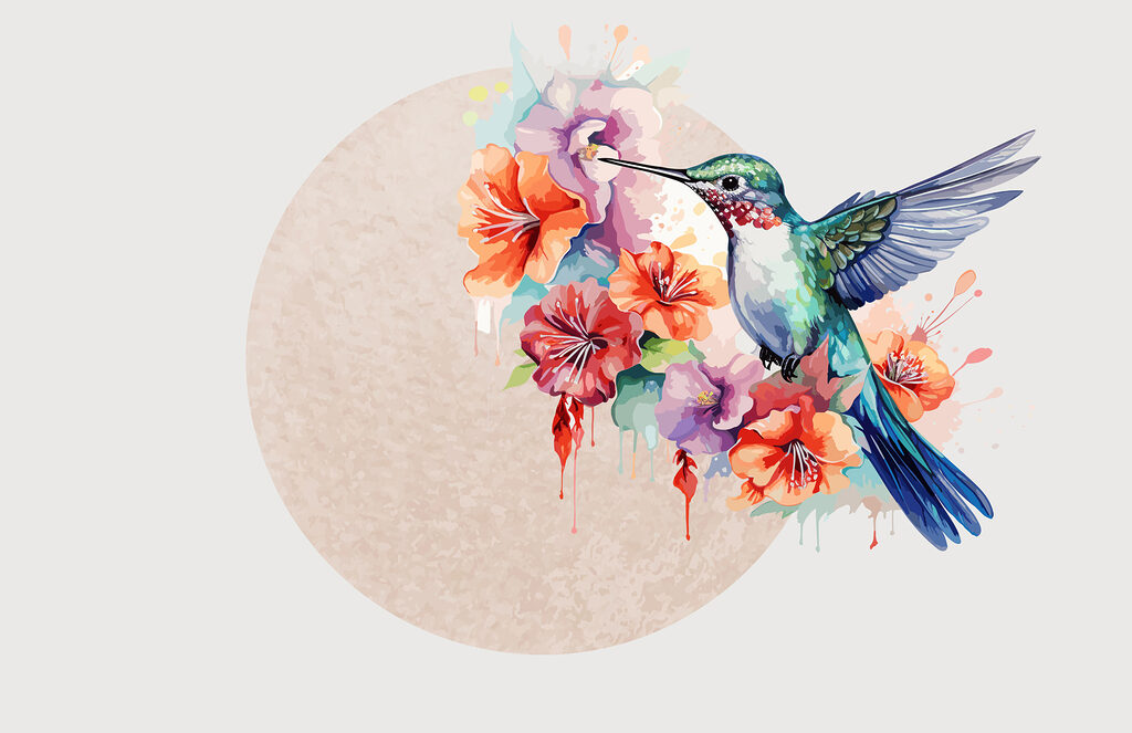 Colibrí ante un círculo — diseño completo