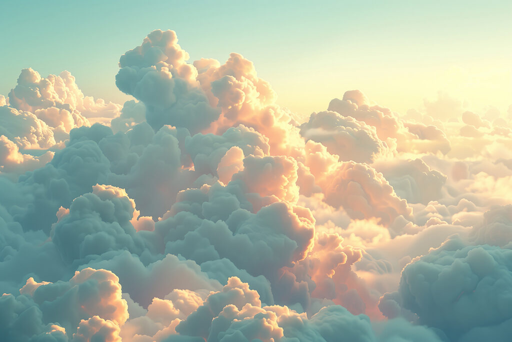 Nubes turquesa al atardecer — diseño completo