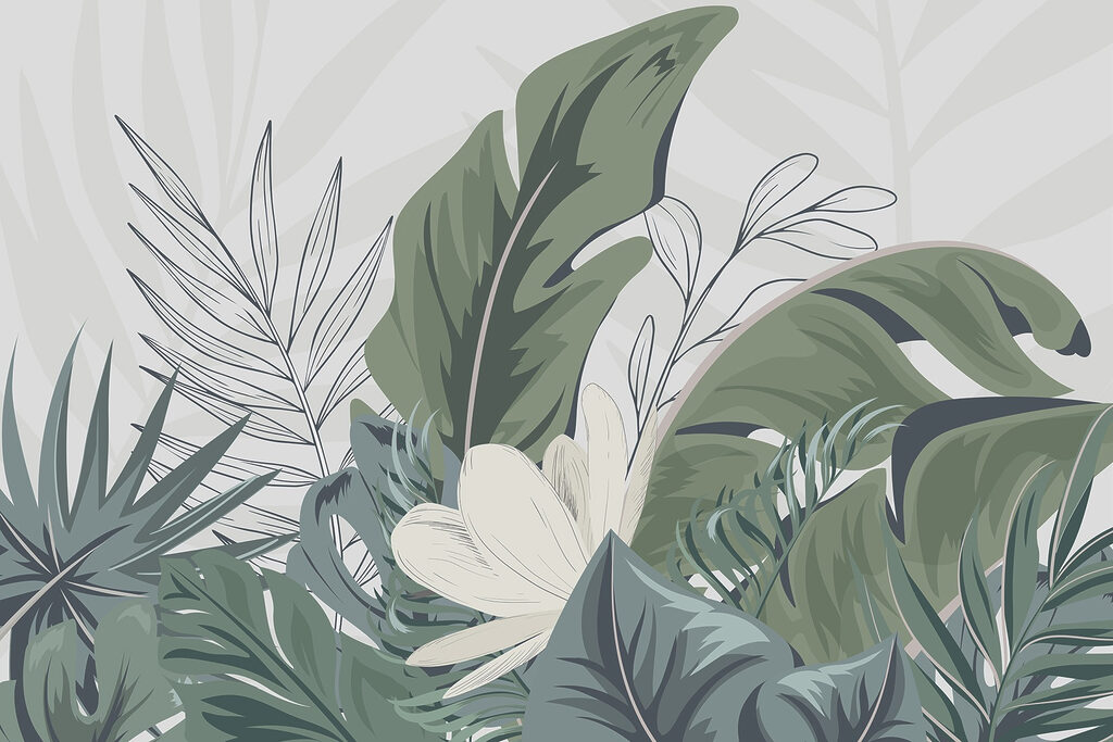 Hojas verdes, flor blanca — diseño completo