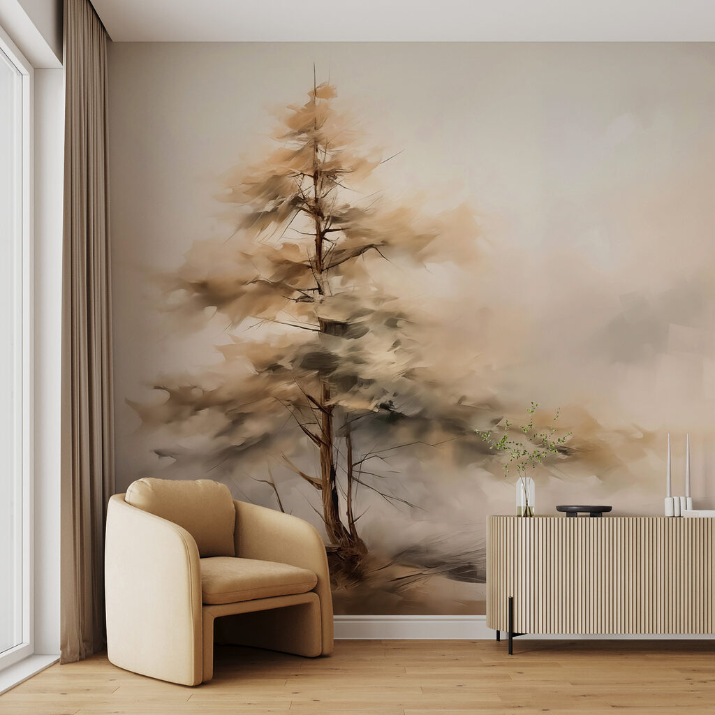 Árbol solitario entre brumas en un interior