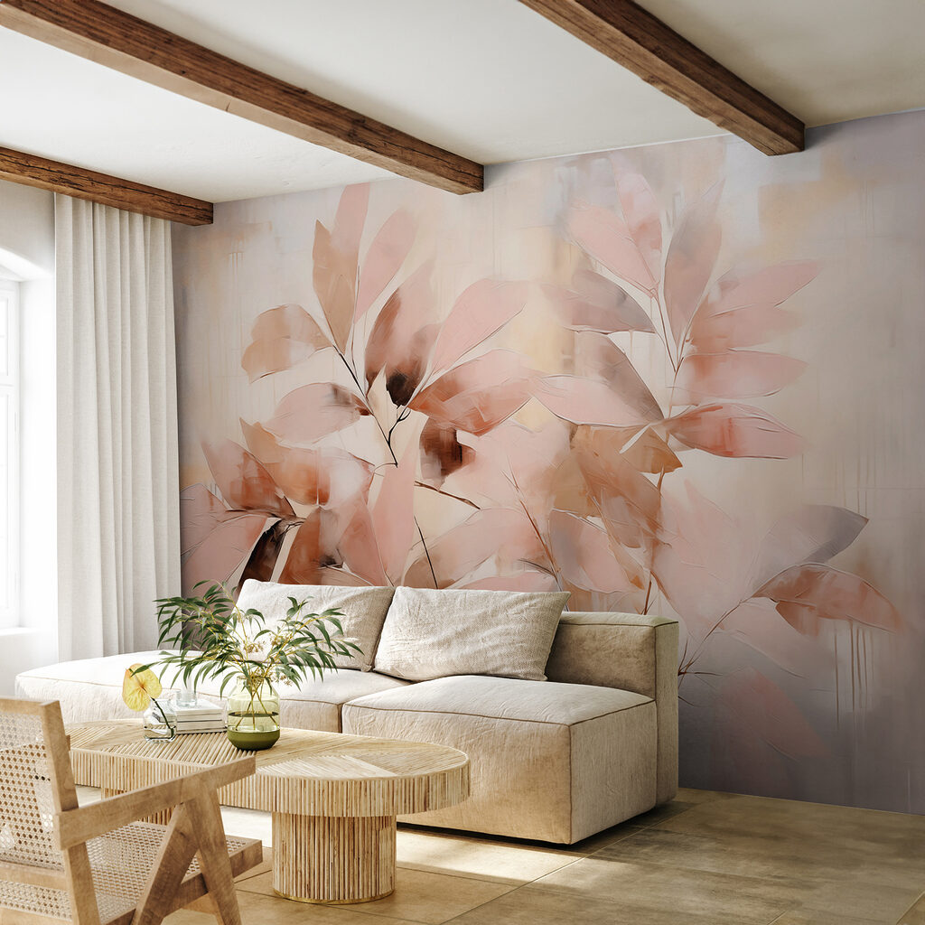 Hojas rosadas sobre beige — interior 1