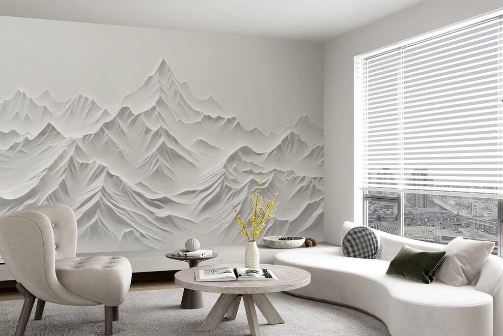 Montañas blancas con sombras en un interior