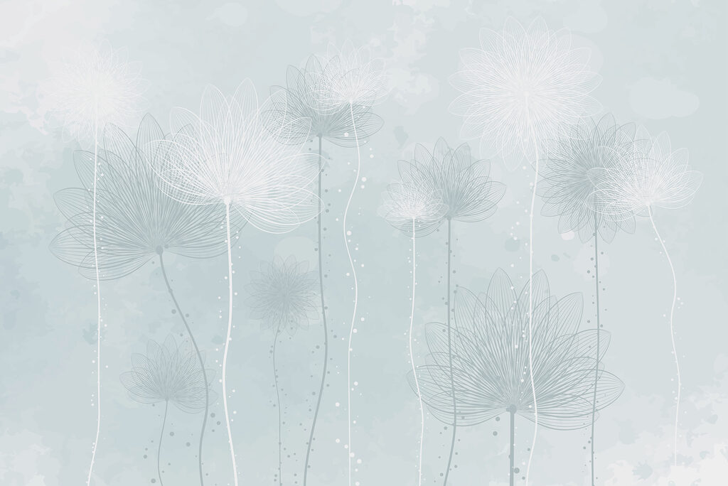 Flores finas en neblina — diseño completo