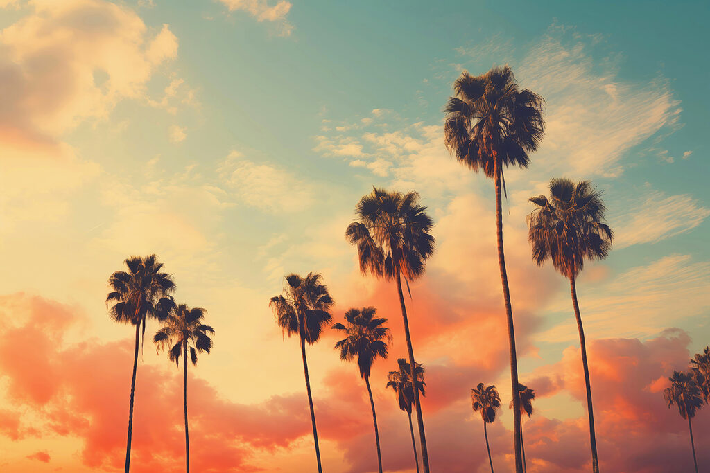 Palmeras altas al atardecer — diseño completo