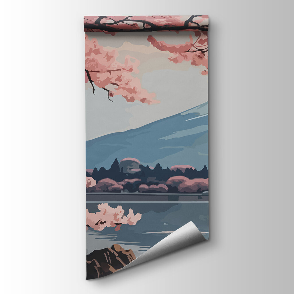 Ramas floridas sobre lago — vista del producto