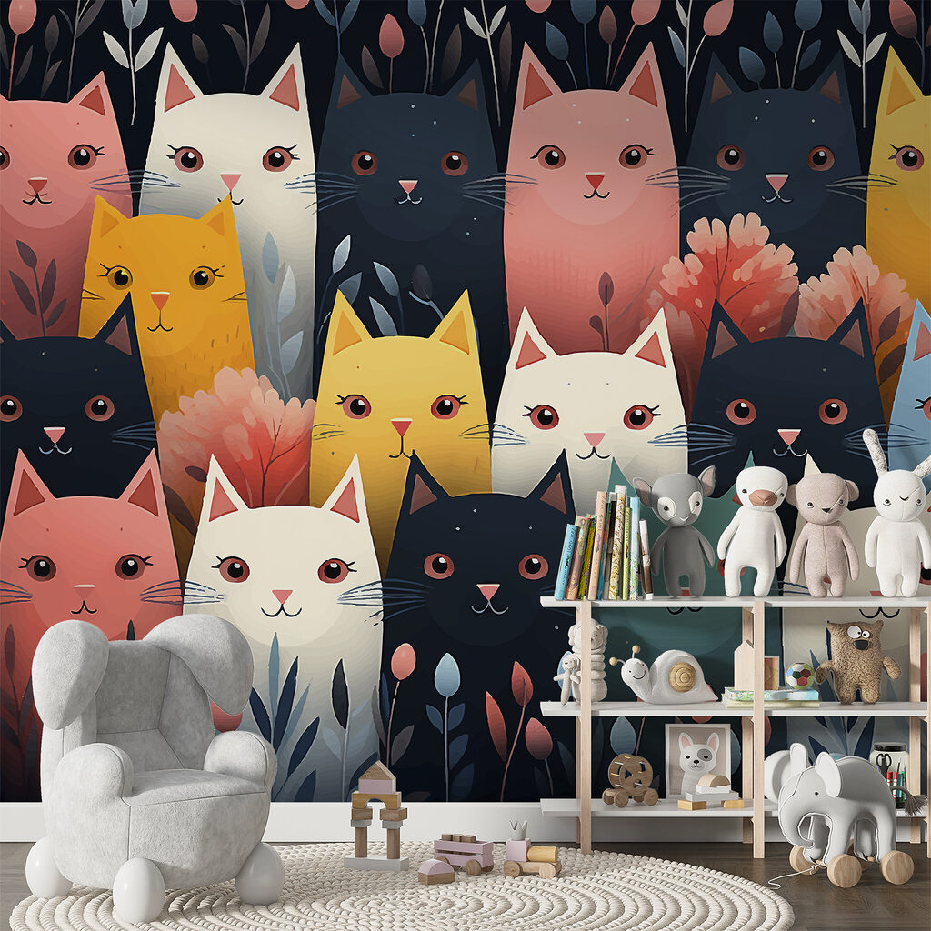 Gatos de colores en un interior