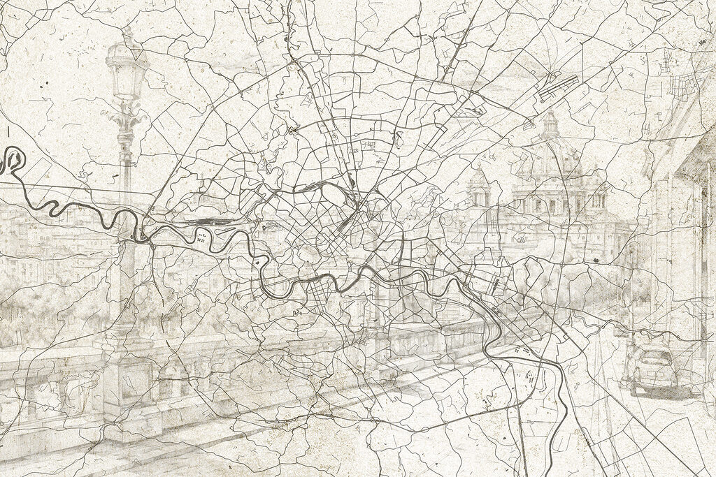 Mapa urbano con río — diseño completo