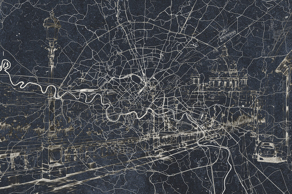 Mapa urbano con río — diseño completo