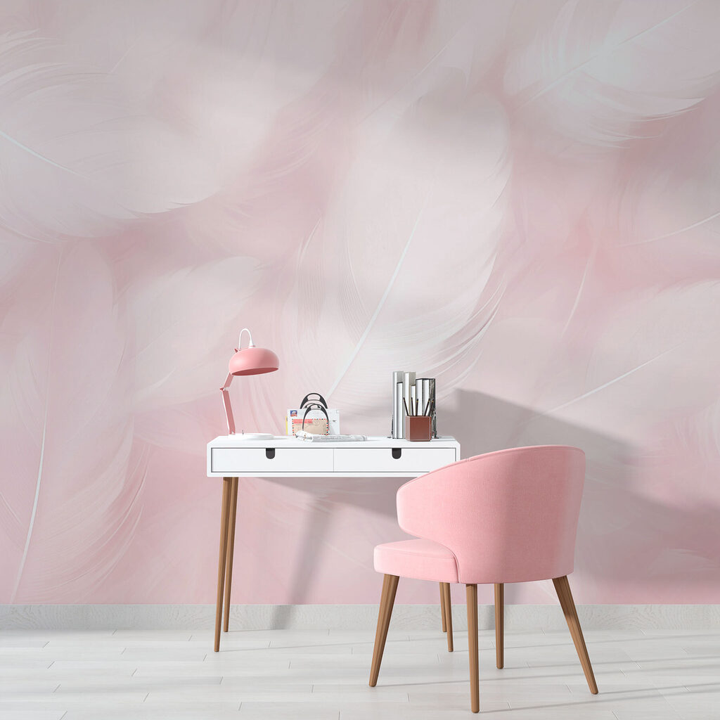 Plumas blancas sobre rosa — interior 2