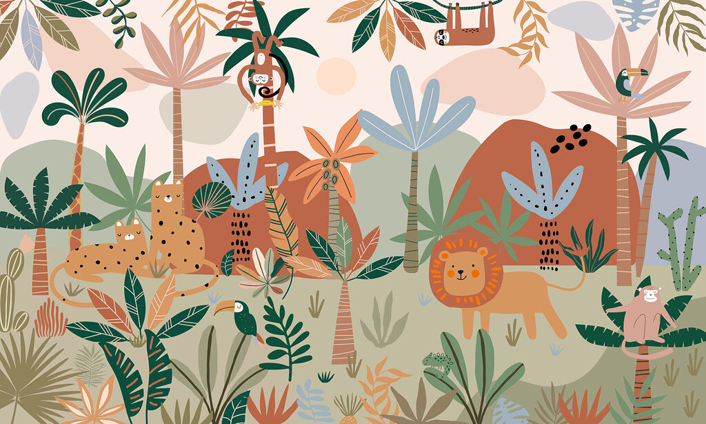 Selva de animales dibujados — diseño completo