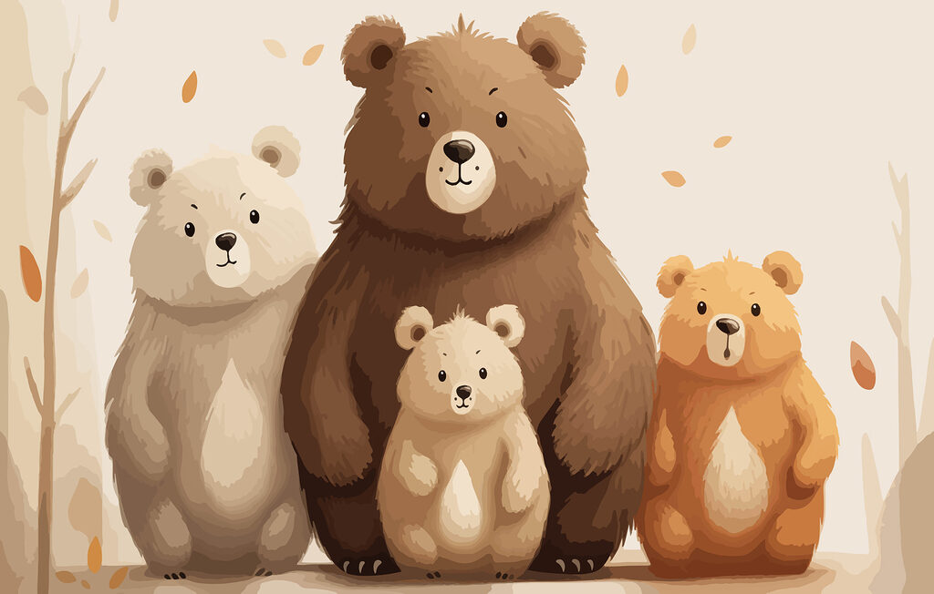 Cuatro osos juntos — diseño completo