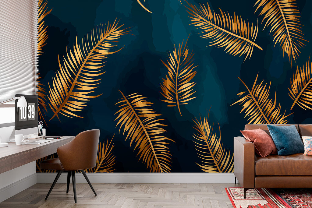 Palmas doradas, azul petróleo — interior 1