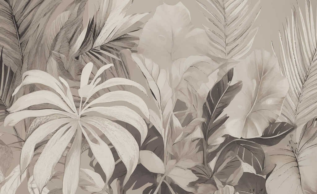 Hojas tropicales grises — diseño completo
