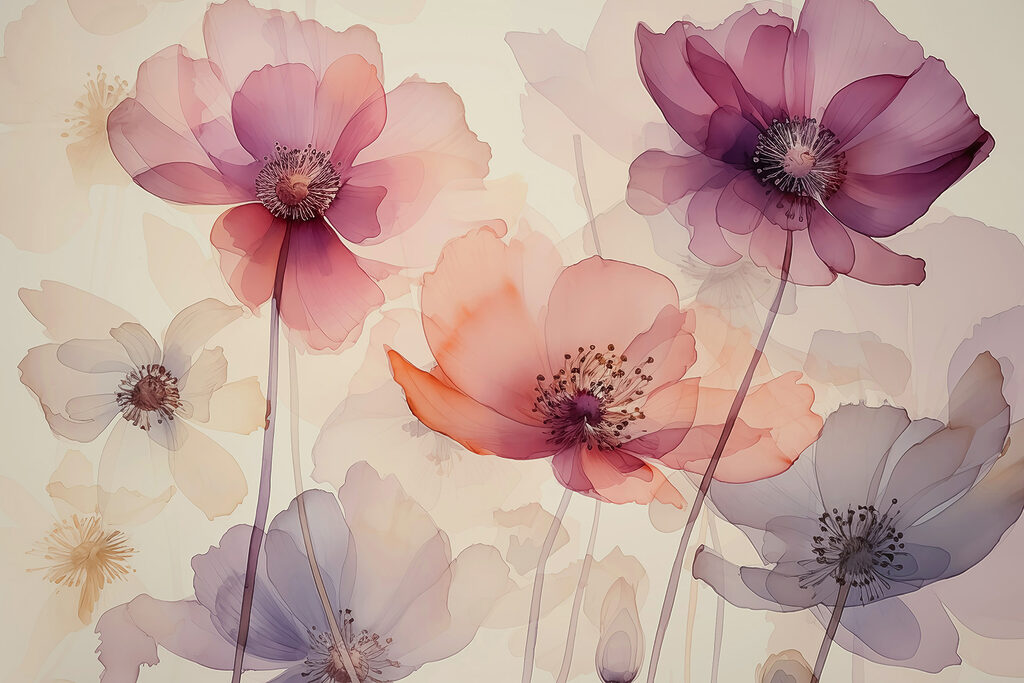 Flores de colores translúcidos — diseño completo
