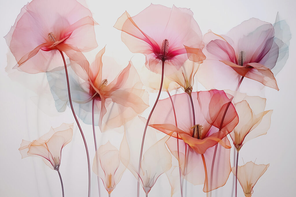 Cálices rosas, tallos finos — diseño completo