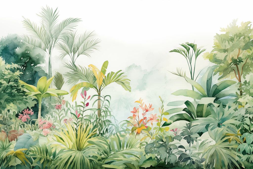 Jardín tropical en acuarela — diseño completo