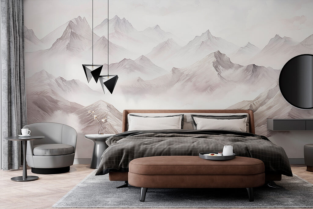 Cordilleras entre nubes en un interior