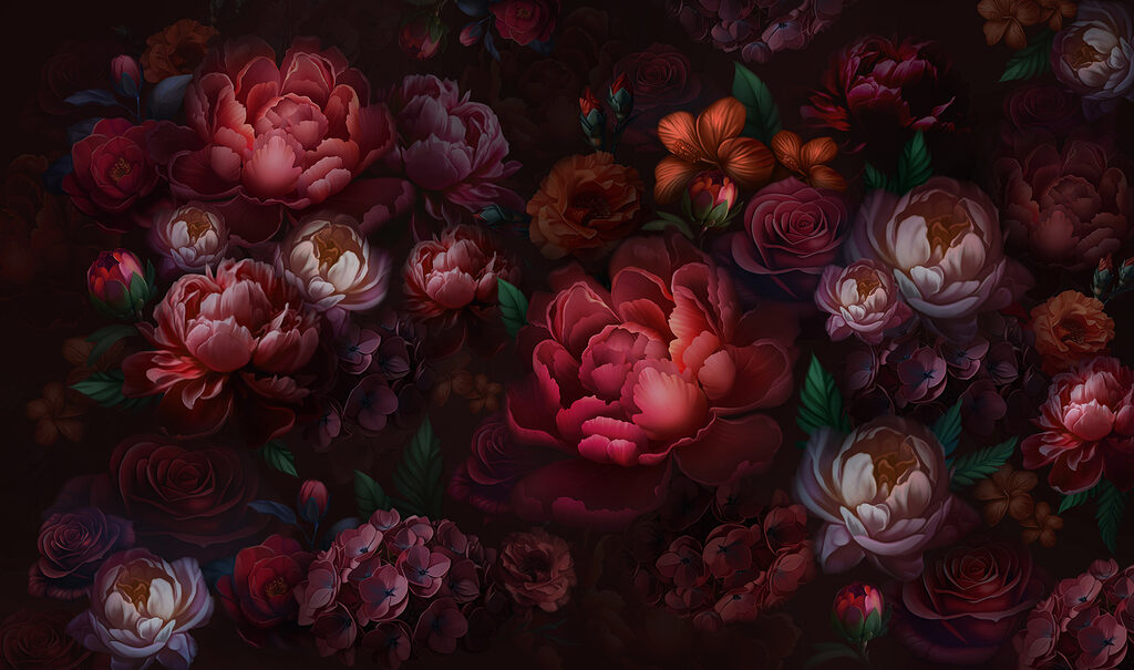 Flores rojo oscuro — diseño completo