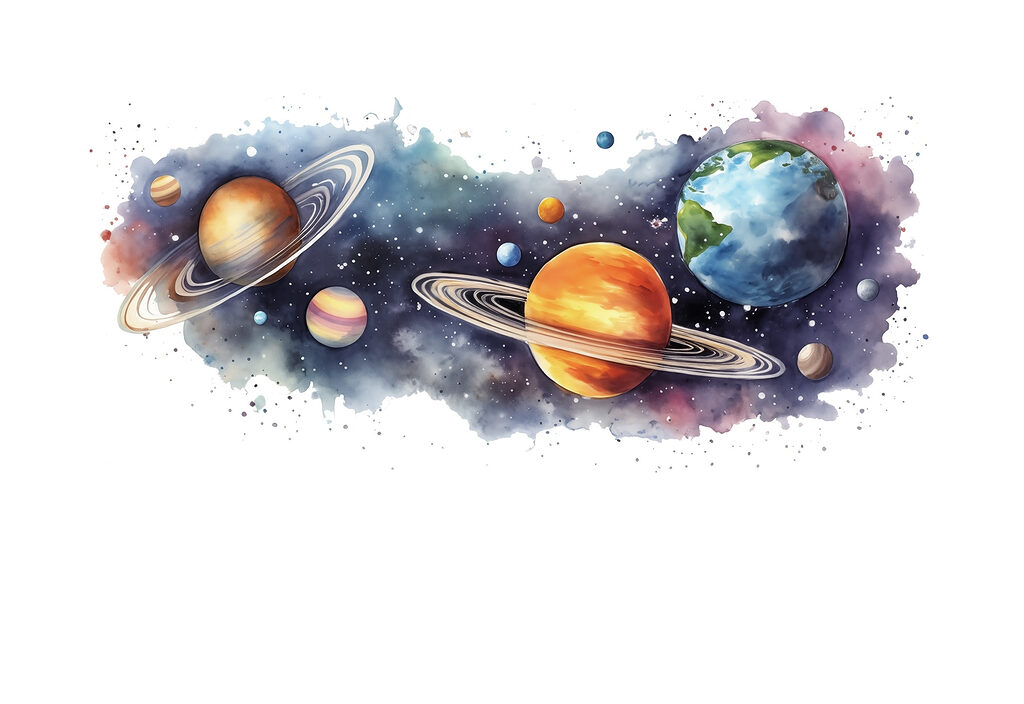 Planetas sobre pintura — diseño completo