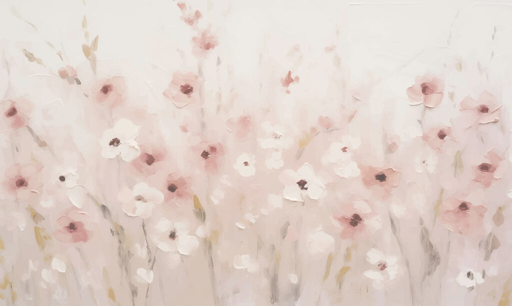 Flores rosas en bruma — diseño completo
