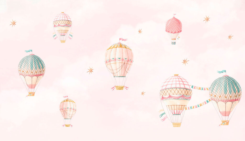 Globos pastel sobre rosa — diseño completo