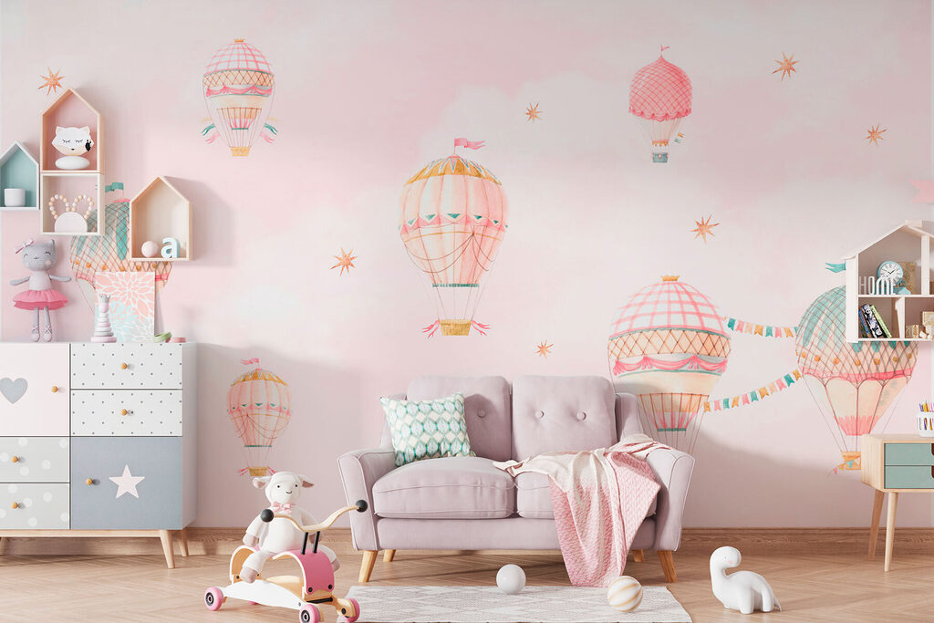 Globos pastel sobre rosa — interior 1
