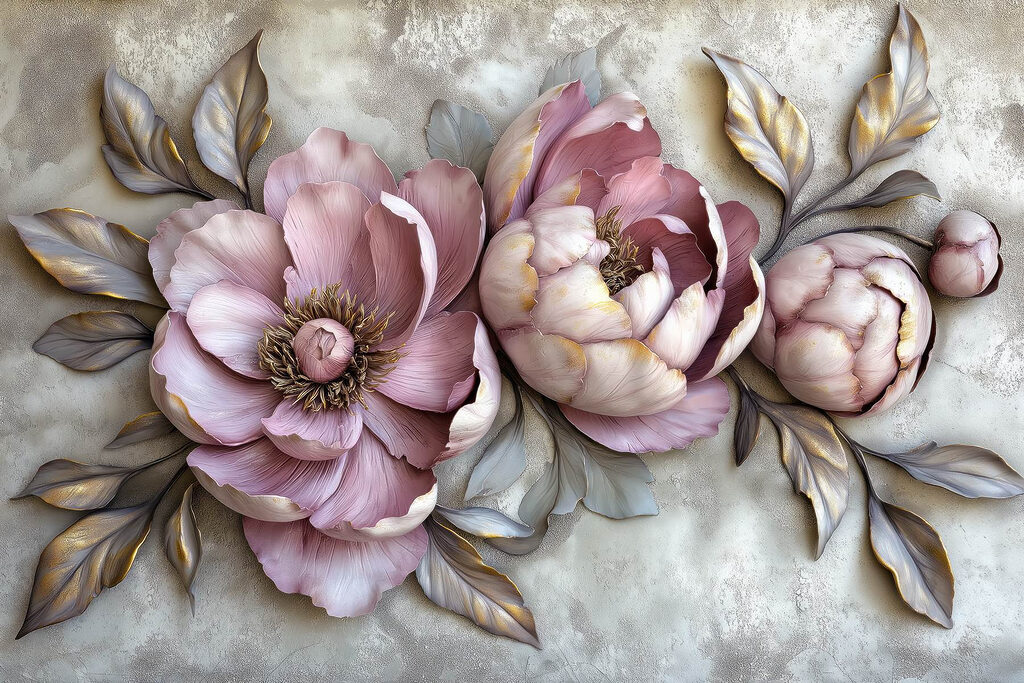 Peonías lilas en relieve — diseño completo