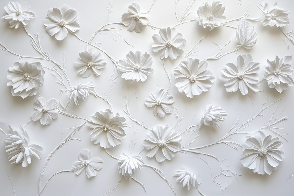 Flores blancas entre ramas — diseño completo