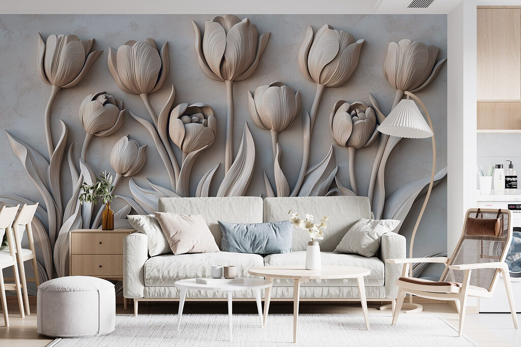 Hilera de tulipanes en un interior