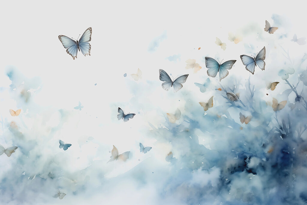 Mariposas en nubes azules — diseño completo
