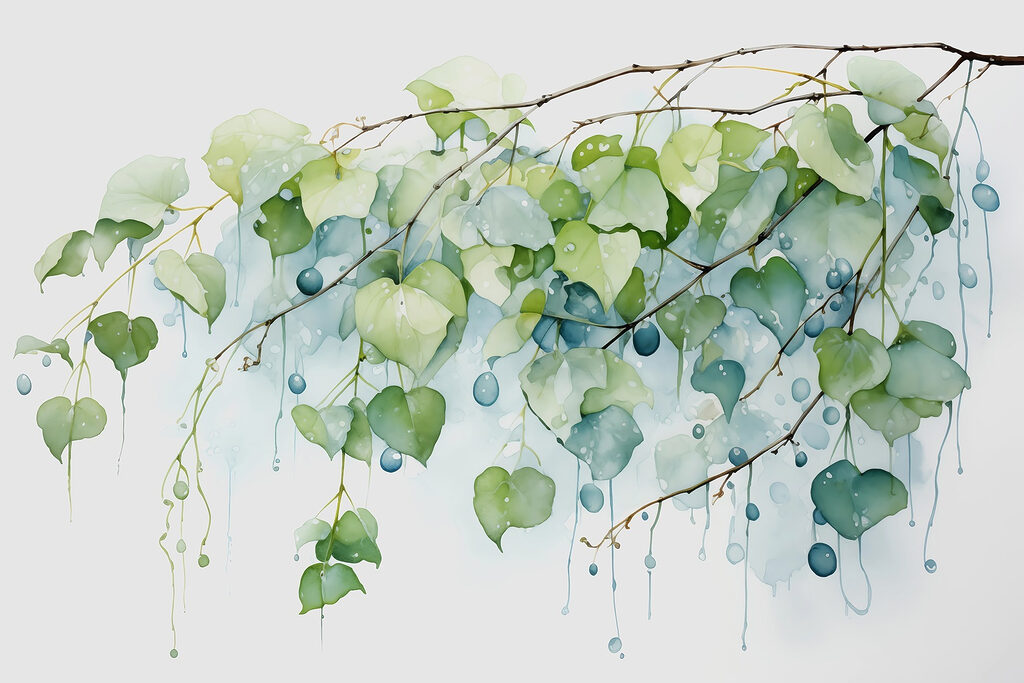 Hojas verdes con gotas — diseño completo