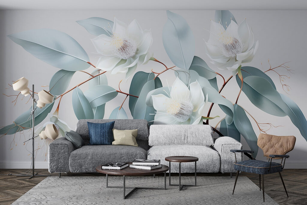 Flores blancas, hojas azuladas — interior 1