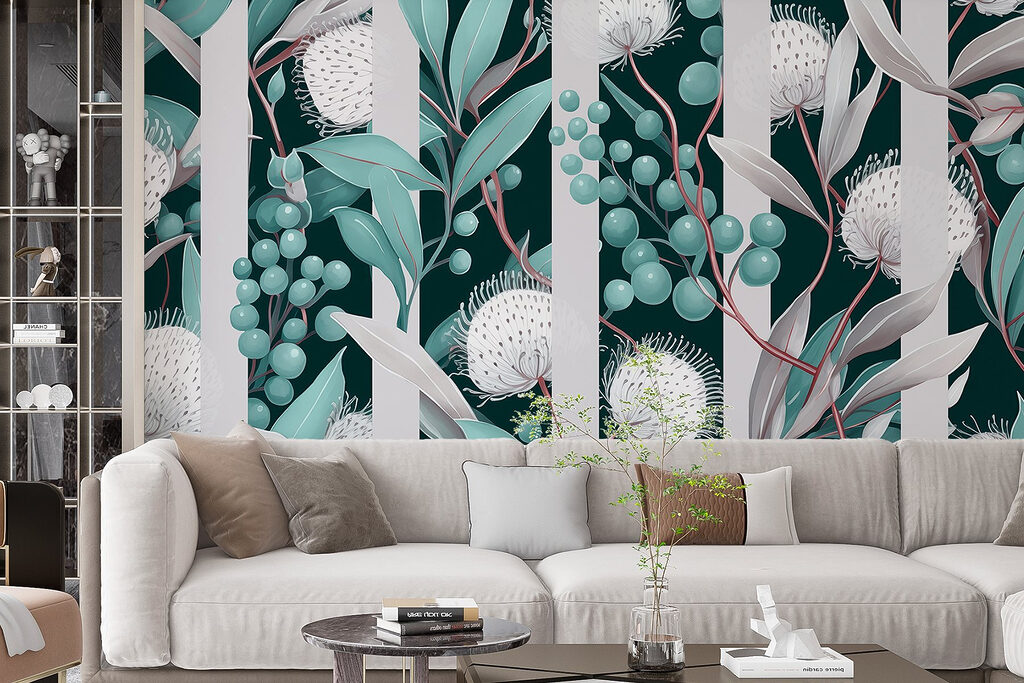 Flores blancas entre rayas — interior 2