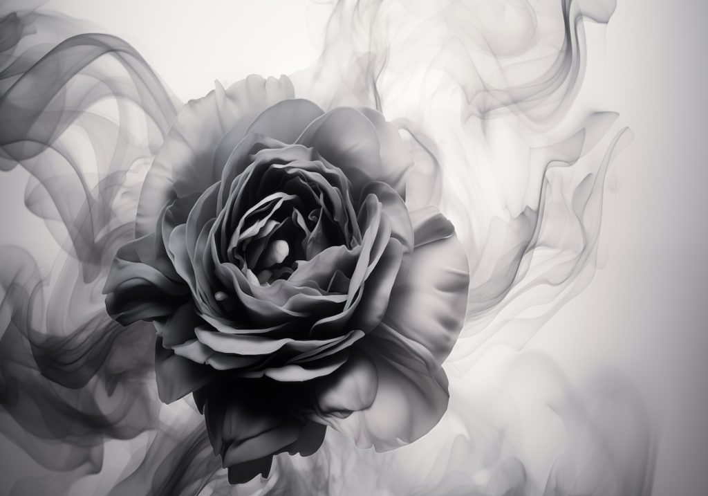 Rosa gris entre velos — diseño completo