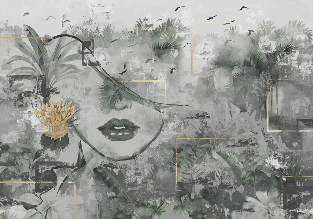 Retrato entre árboles — diseño completo