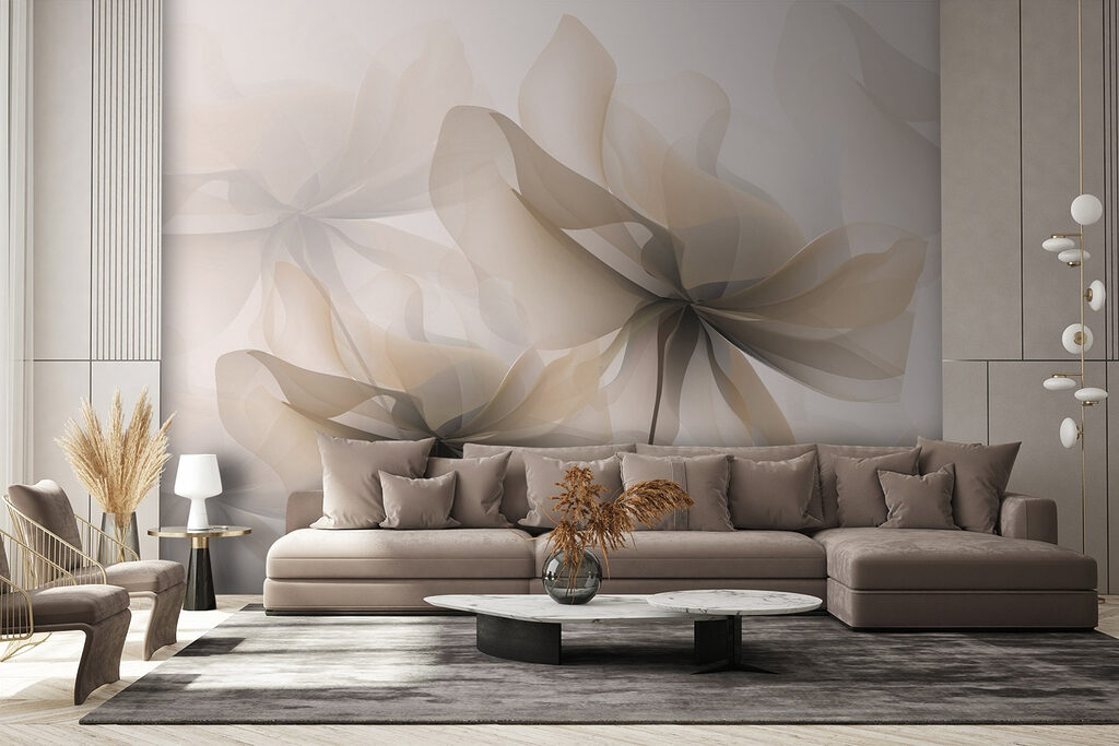 Flores transparentes superpuestas en un interior