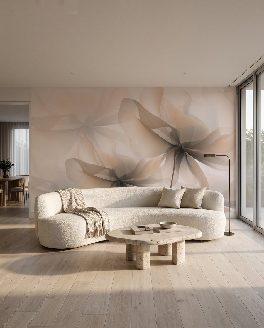 Flores transparentes superpuestas en un interior